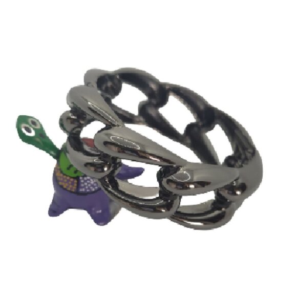 Women's Bracelet, High Polished Dark Metal Chain-link Cuff Bangle - Picture 1 of 4